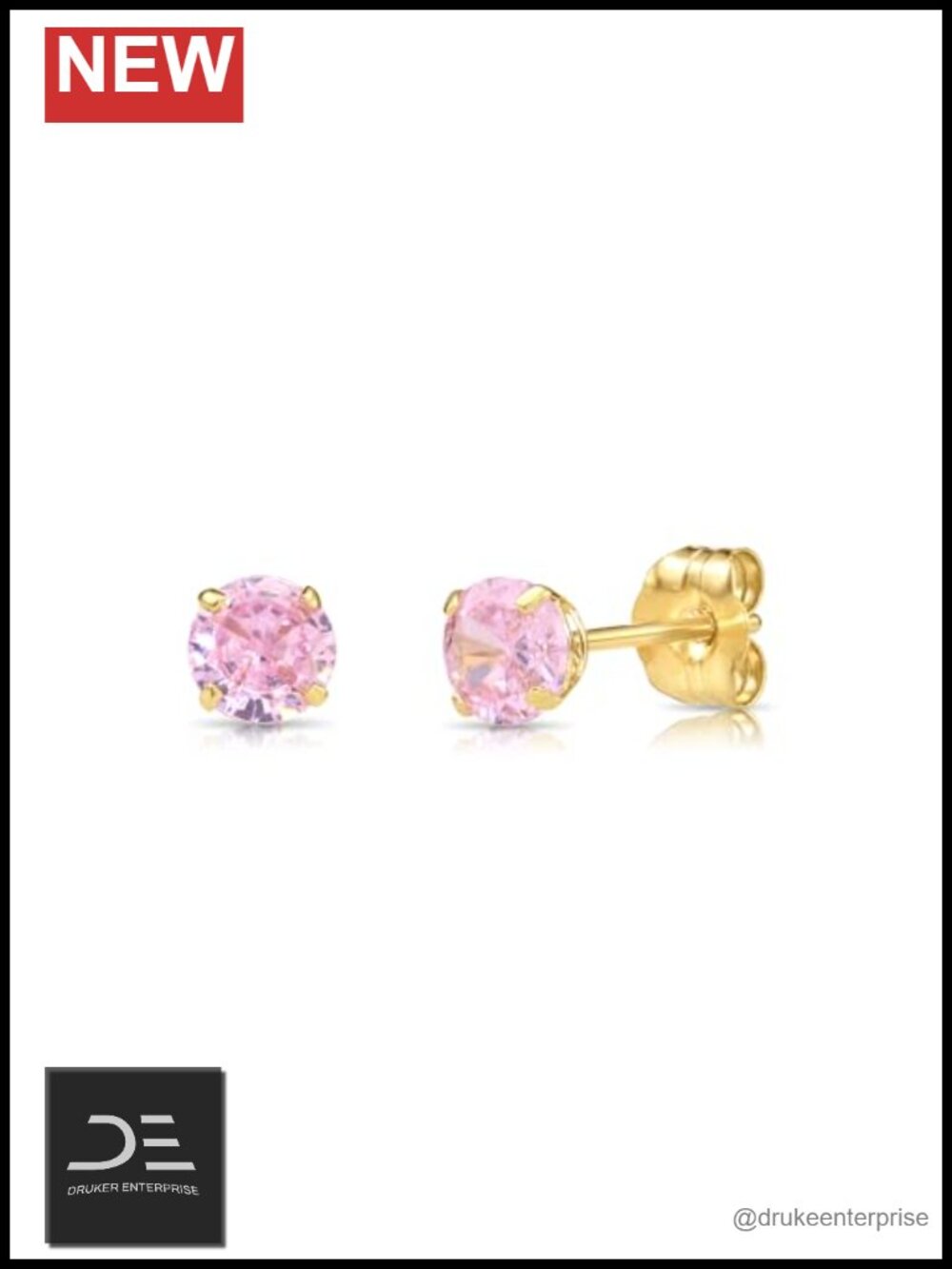 14k Yellow Gold 4mm CZ Solitaire Stud Earrings Butterfly Pushback